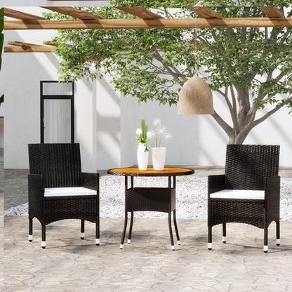 3-piece garden dining set poly rattan black