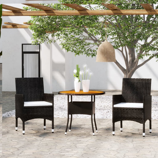 3-piece garden dining set poly rattan black