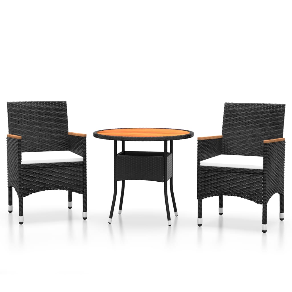 3-piece garden dining set poly rattan black