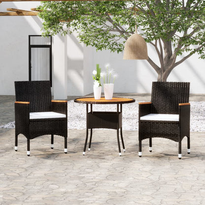 3-piece garden dining set poly rattan black