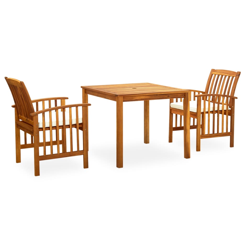 3-piece garden dining set with cushions solid acacia wood