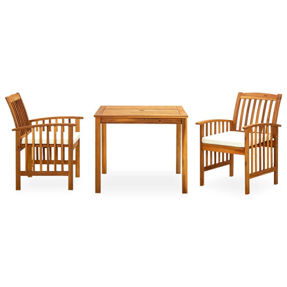 3-piece garden dining set with cushions solid acacia wood