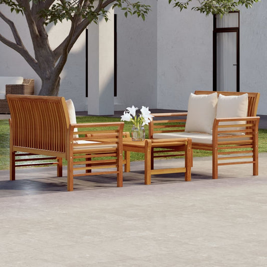 3-piece garden lounge set with cushions solid acacia wood