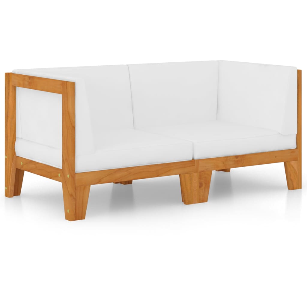 2-Sitzer-Sofa mit Cremeweißen Kissen Akazie Massivholz