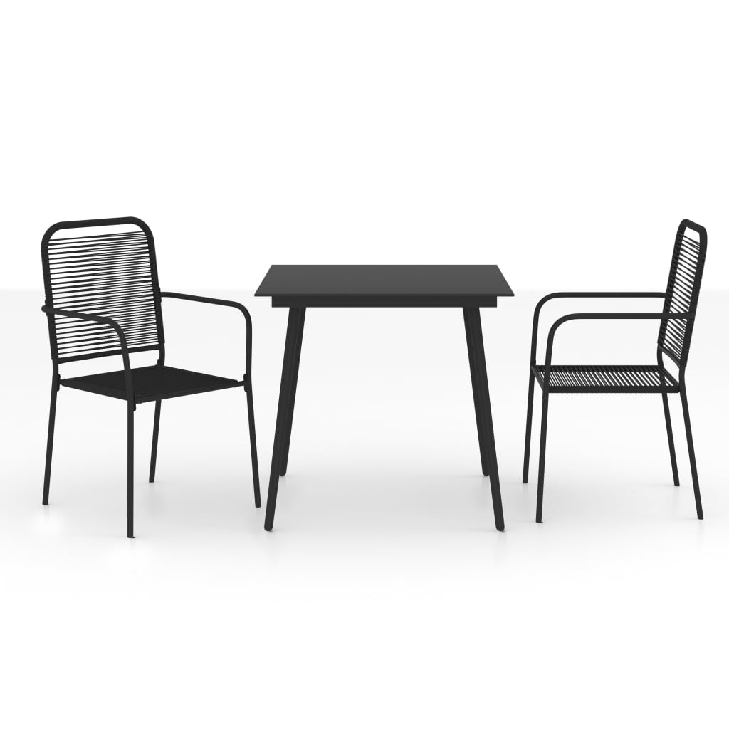 3-piece garden dining set cotton rope and steel black
