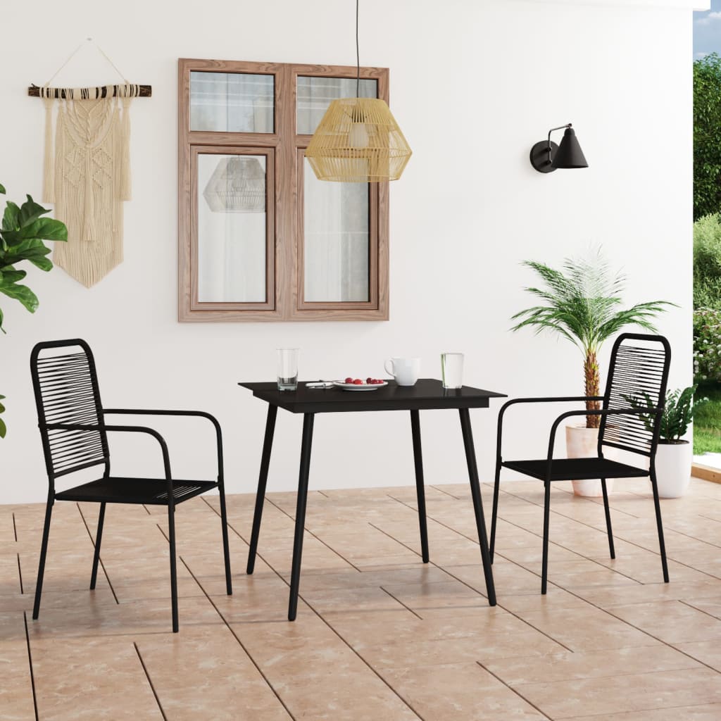 3-piece garden dining set cotton rope and steel black