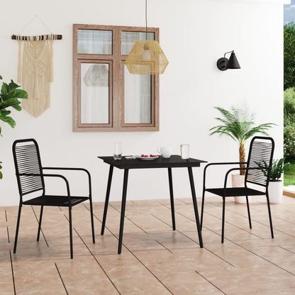 3-piece garden dining set cotton rope and steel black