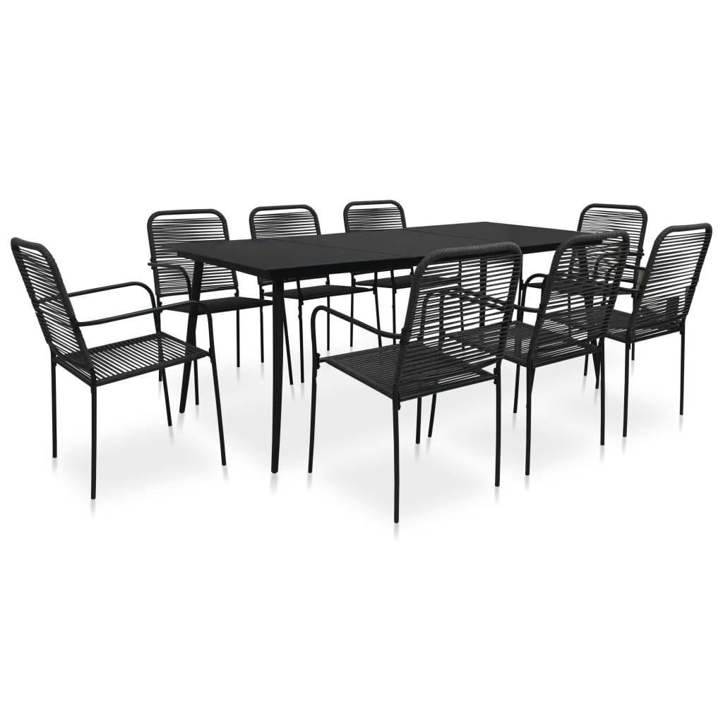 9-piece garden dining set cotton rope and steel black