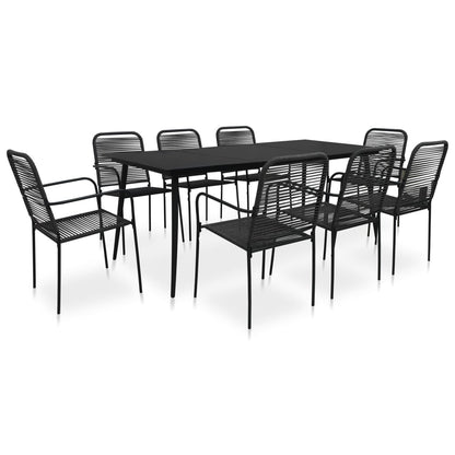 9-piece garden dining set cotton rope and steel black