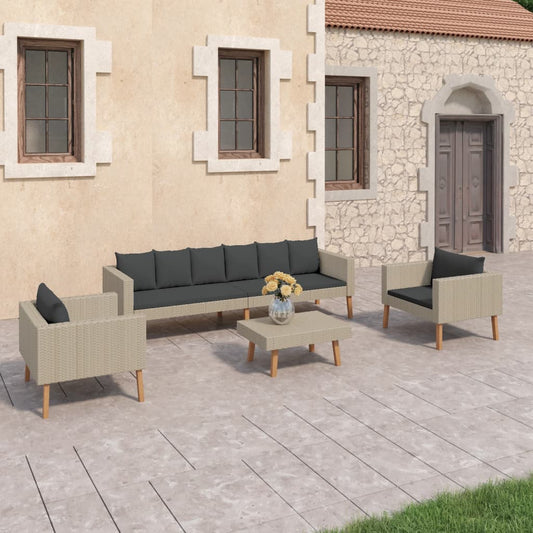 4-tlg. Garten-Lounge-Set mit Auflagen Poly Rattan Beige