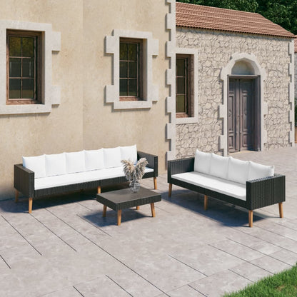 3-tlg. Garten-Lounge-Set mit Kissen Poly-Rattan Schwarz