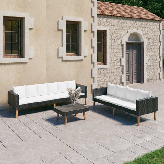 3-tlg. Garten-Lounge-Set mit Kissen Poly-Rattan Schwarz
