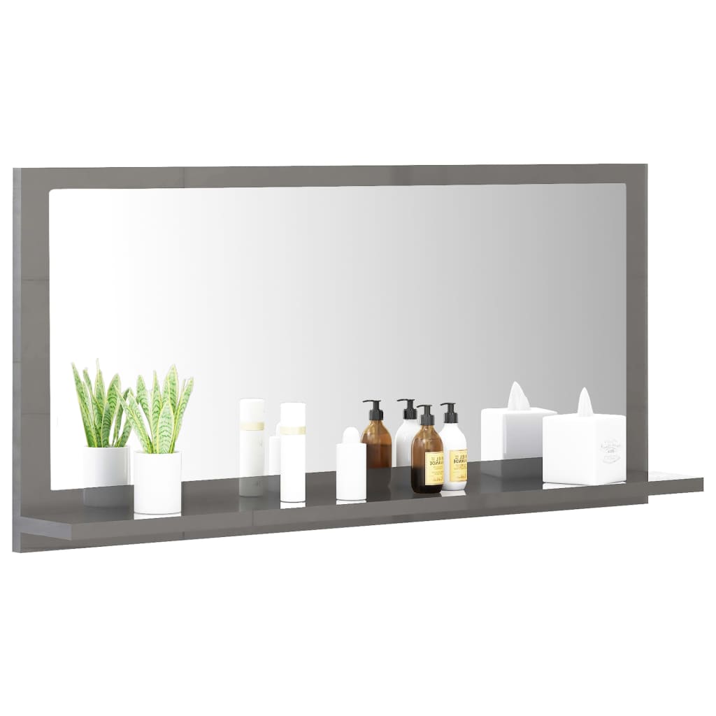 Bathroom mirror high gloss grey 80x10.5x37 cm wood material