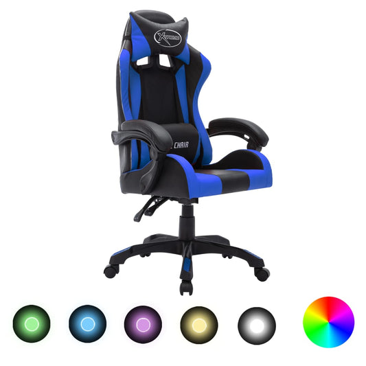 Gaming stolica s RGB LED svjetlima od plave i crne umjetne kože