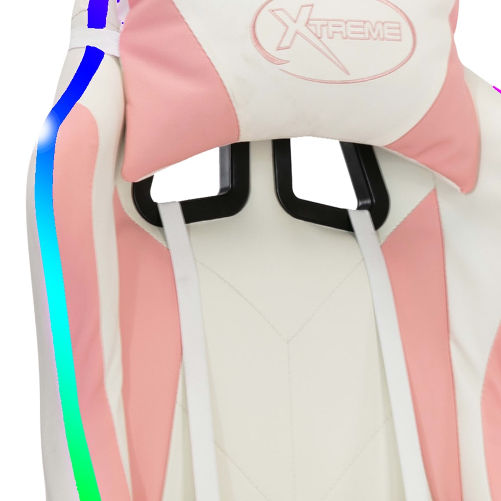 Gaming stolac s RGB LED svjetlima od ružičaste i crne umjetne kože