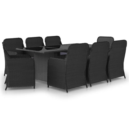 9-piece garden dining set poly rattan black