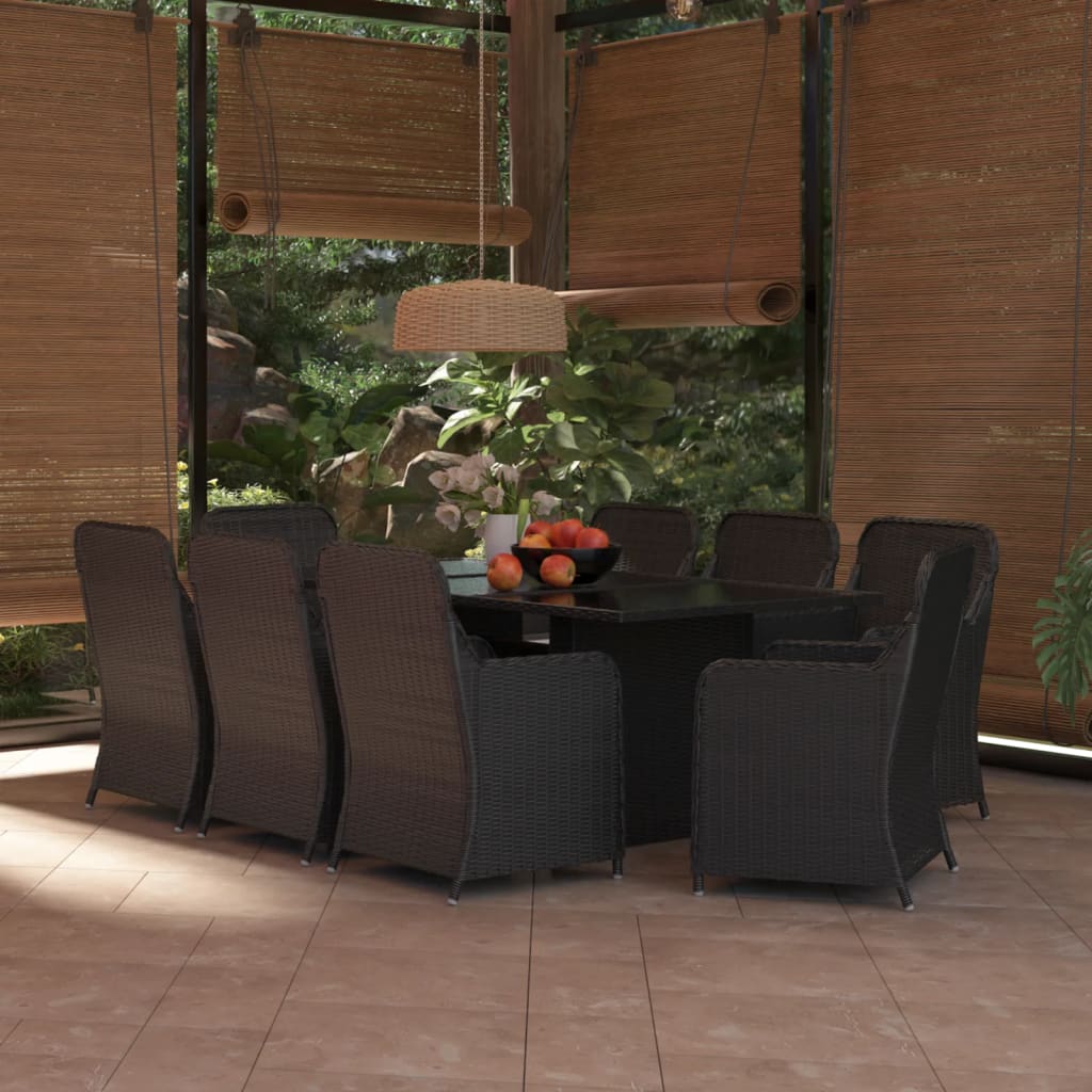9-piece garden dining set poly rattan black