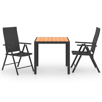 3-piece garden dining set black and brown