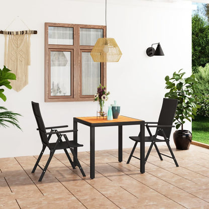 3-piece garden dining set black and brown