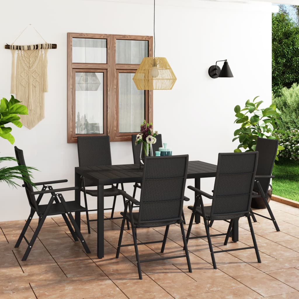 7-piece garden dining set black