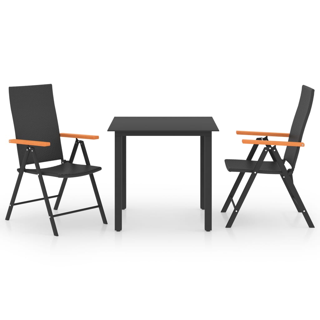 3-piece garden dining set black and brown