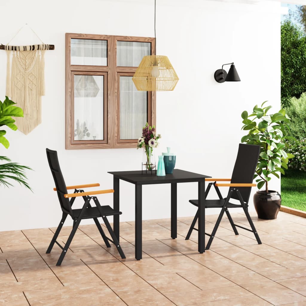 3-piece garden dining set black and brown