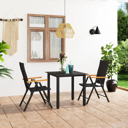 3-piece garden dining set black and brown