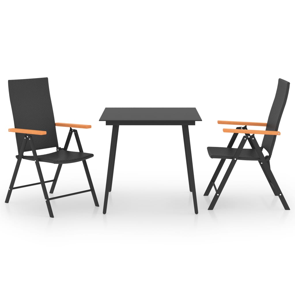 3-piece garden dining set black and brown