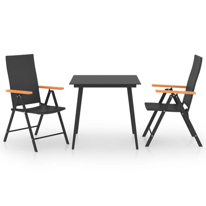 3-piece garden dining set black and brown