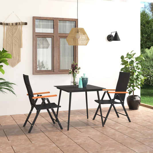 3-piece garden dining set black and brown