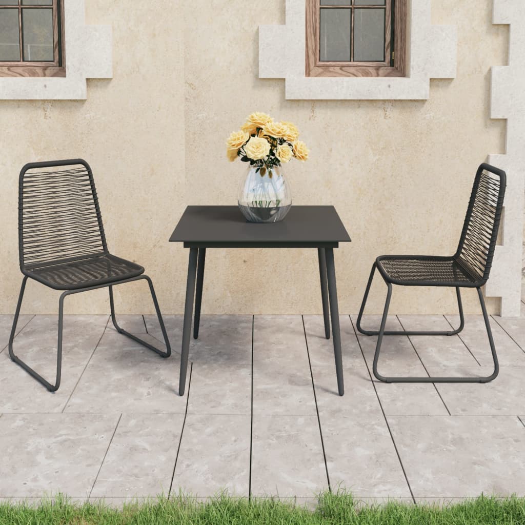 3-piece garden dining set PVC rattan black