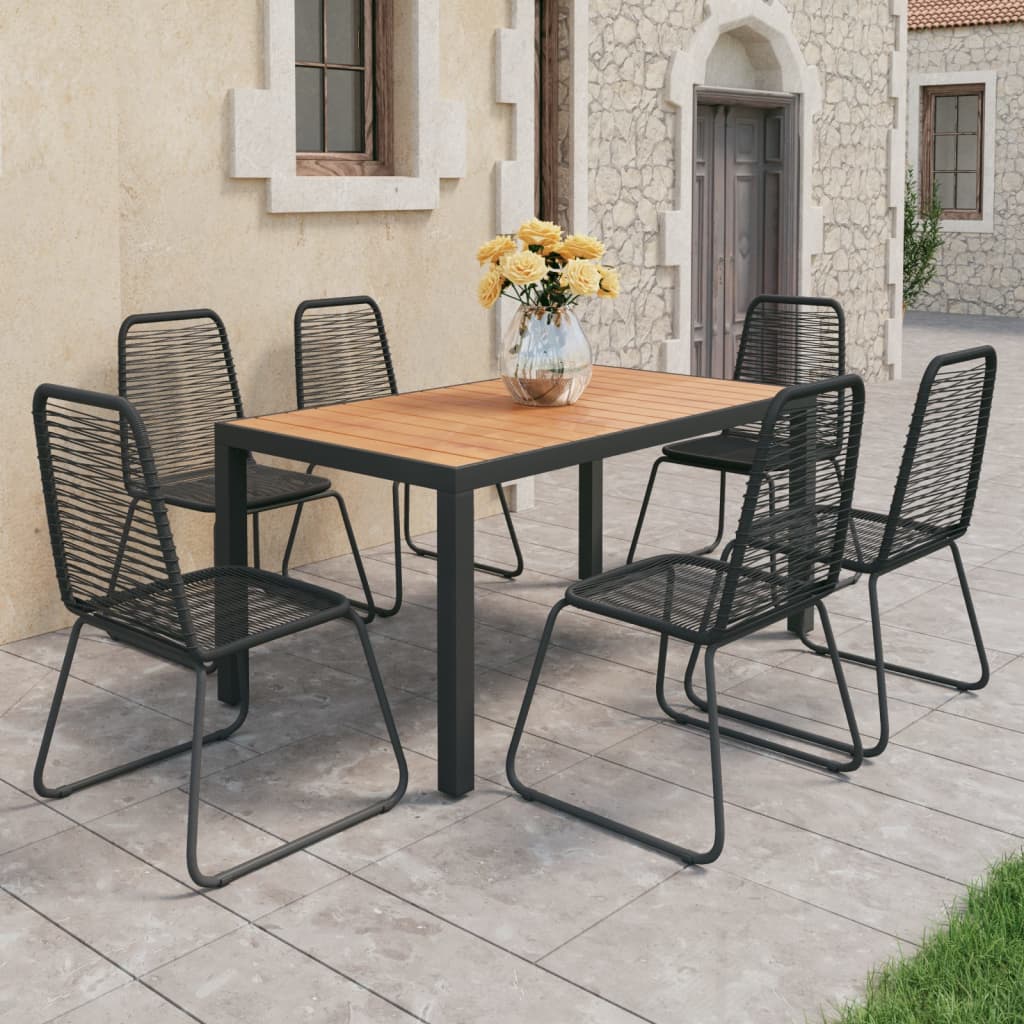7-tlg. Garten-Essgruppe PVC Rattan Schwarz und Braun