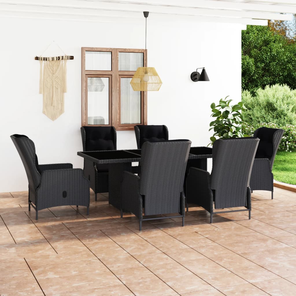 7-piece garden dining set with cushions poly rattan dark grey