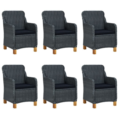 7-piece garden dining set with cushions poly rattan dark grey