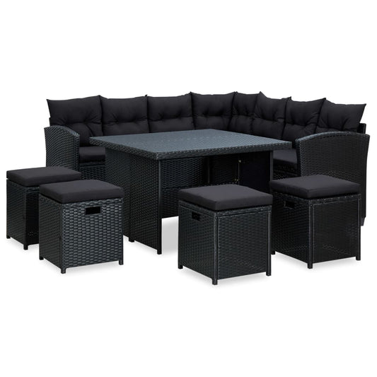 6-piece garden lounge set with cushions poly rattan black