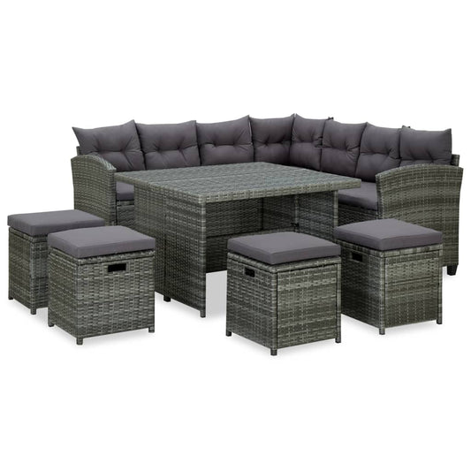 6-piece garden lounge set with cushions poly rattan grey