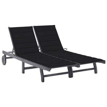 2-person sun lounger with cushion grey acacia solid wood