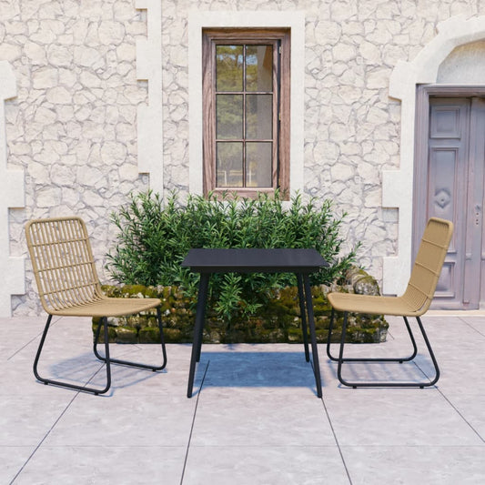 3-piece garden dining set poly rattan and glass