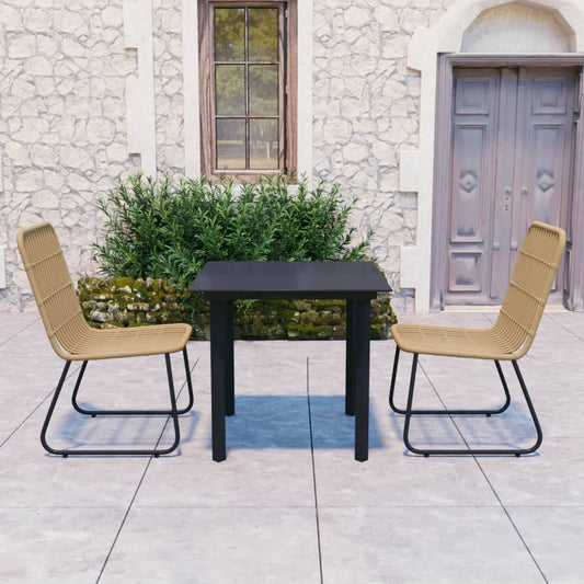 3-piece garden dining set poly rattan and glass