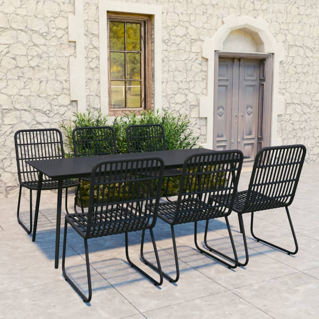 7-piece garden dining set poly rattan and glass
