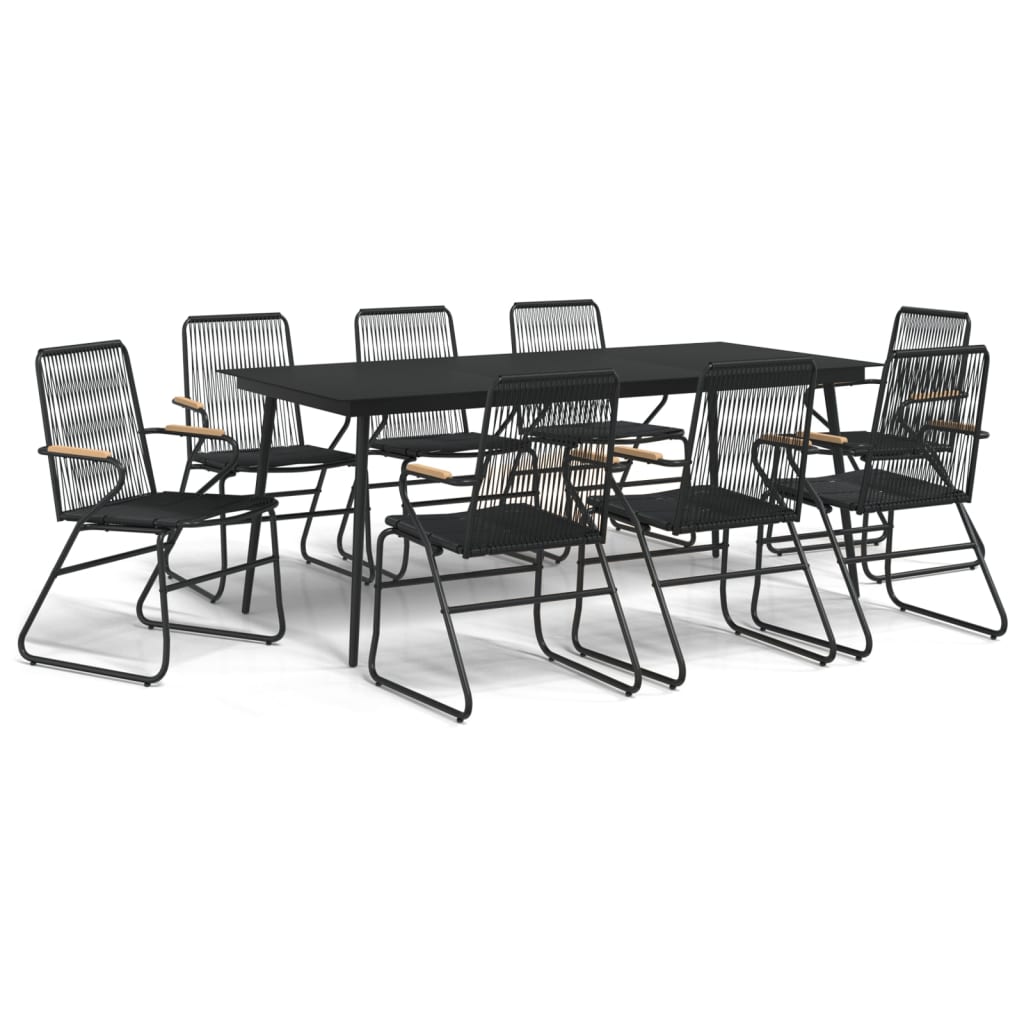 9-piece garden dining set black PVC rattan