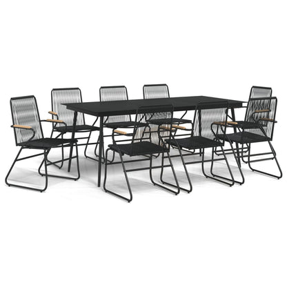 9-piece garden dining set black PVC rattan