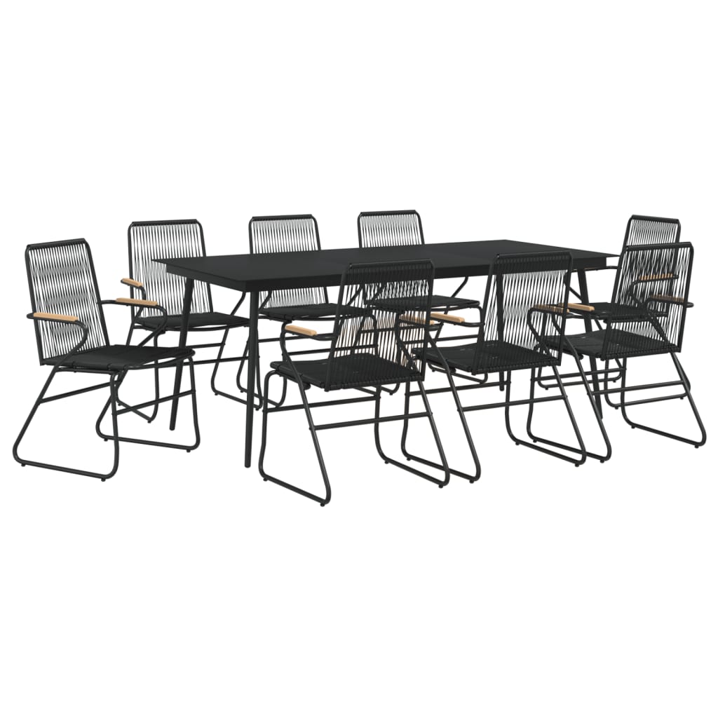 9-piece garden dining set black PVC rattan