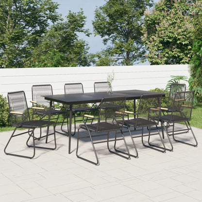 9-piece garden dining set black PVC rattan