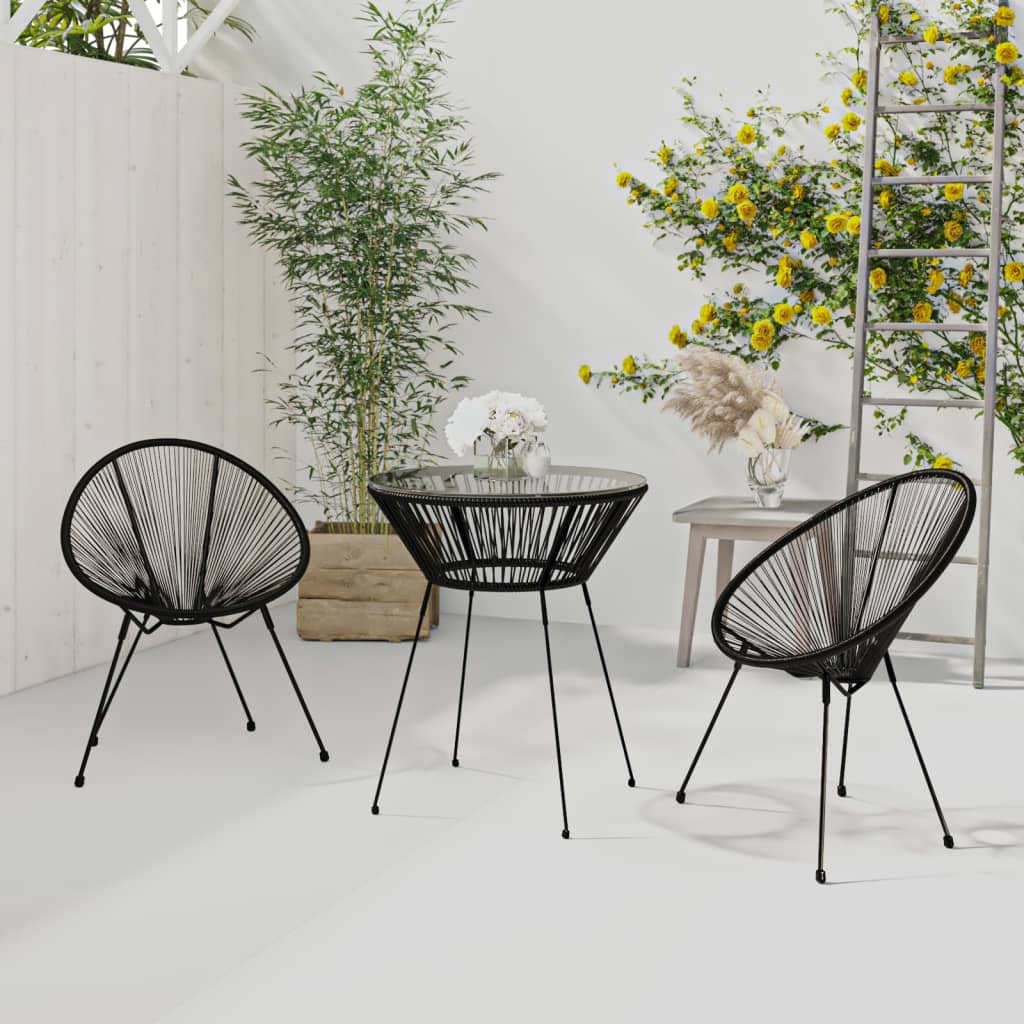 3-piece garden dining set PVC rattan black