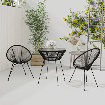 3-piece garden dining set PVC rattan black
