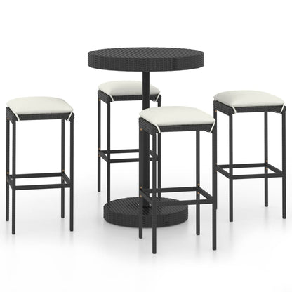 5-piece garden bar set with cushions poly rattan black