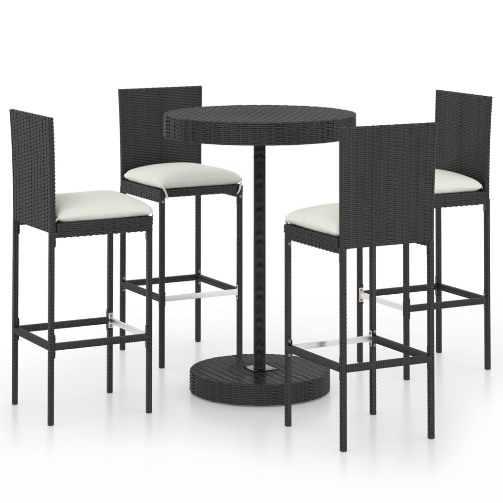 5-piece garden bar set with cushions poly rattan black
