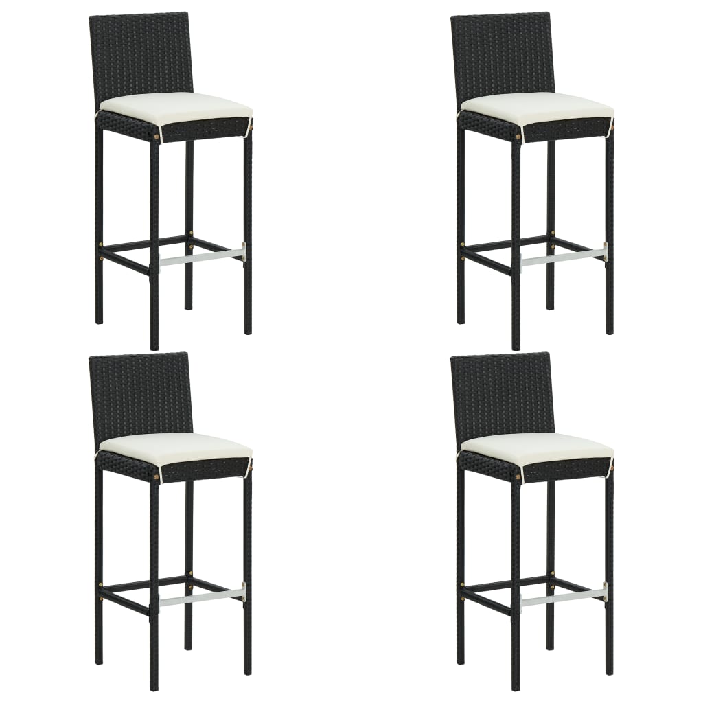 5-piece garden bar set with cushions poly rattan black