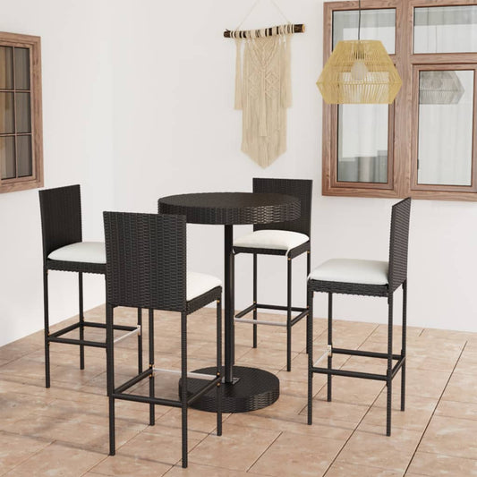5-piece garden bar set with cushions poly rattan black